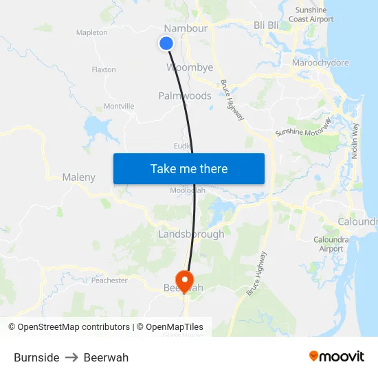 Burnside to Beerwah map