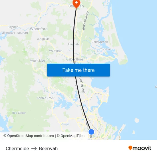 Chermside to Beerwah map
