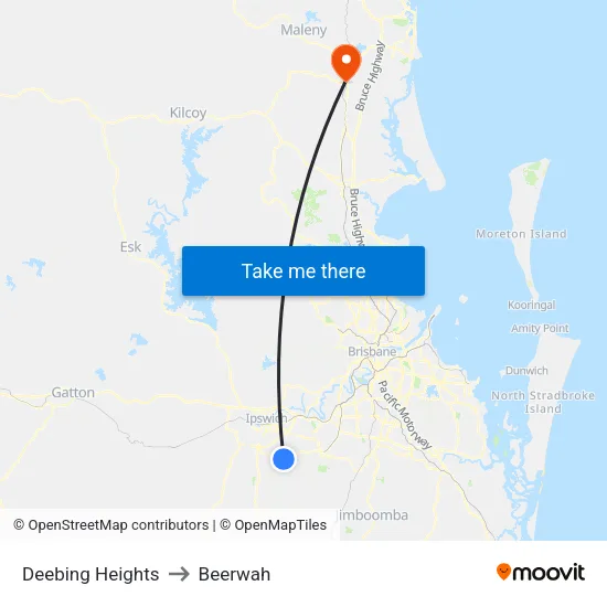 Deebing Heights to Beerwah map