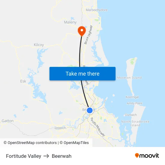 Fortitude Valley to Beerwah map
