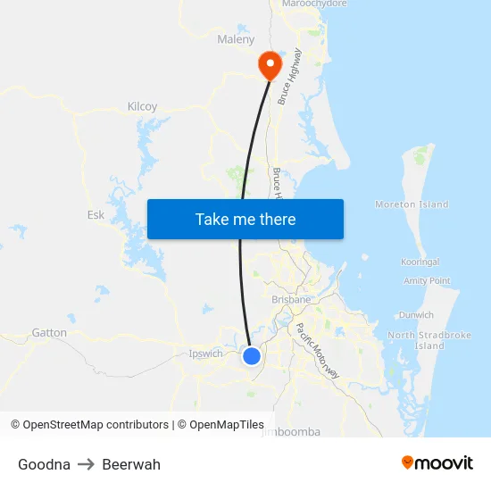 Goodna to Beerwah map