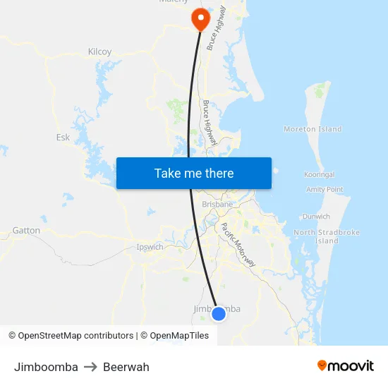 Jimboomba to Beerwah map