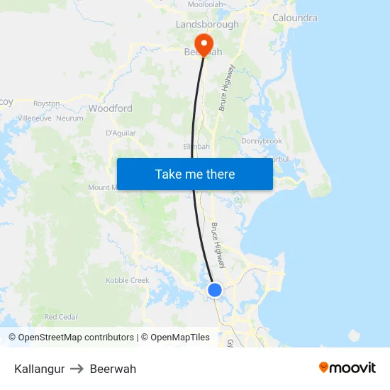Kallangur to Beerwah map