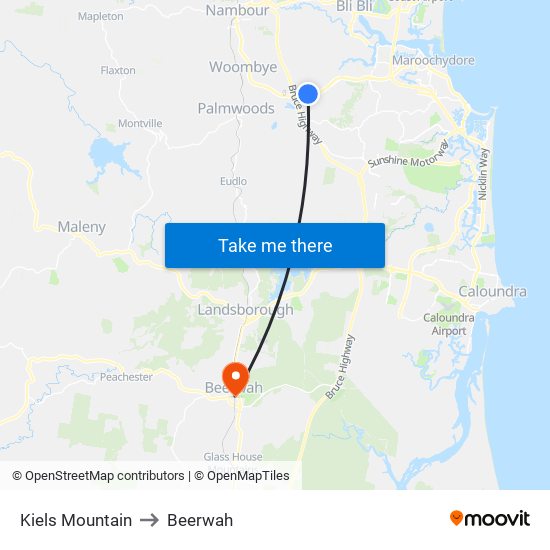 Kiels Mountain to Beerwah map