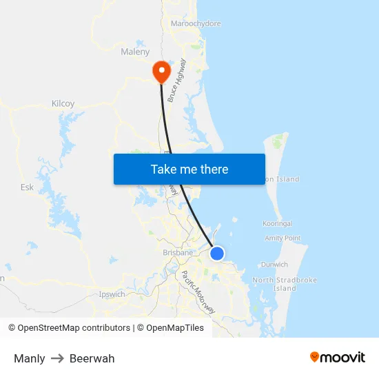 Manly to Beerwah map