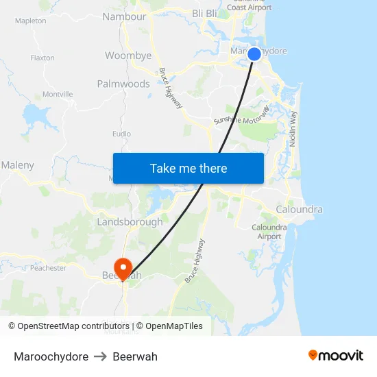 Maroochydore to Beerwah map