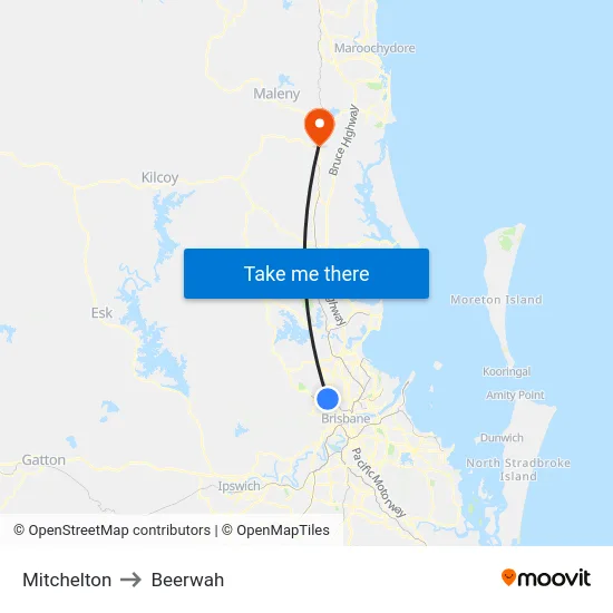 Mitchelton to Beerwah map