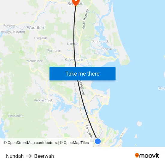 Nundah to Beerwah map
