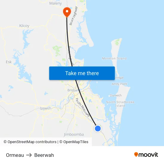 Ormeau to Beerwah map