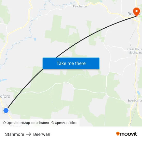 Stanmore to Beerwah map
