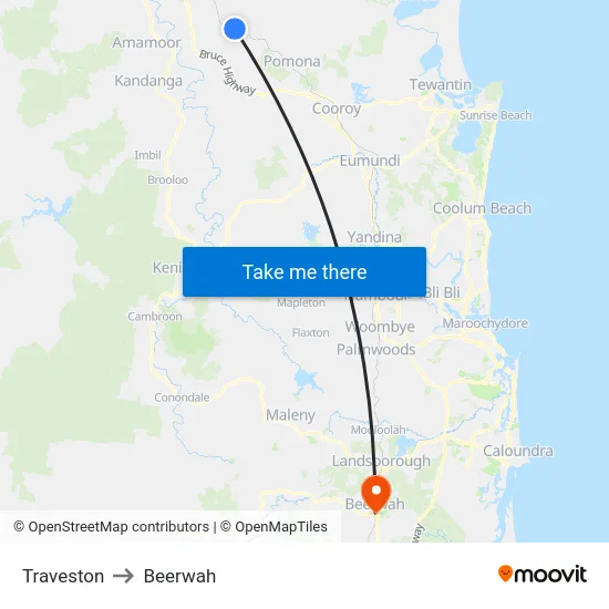 Traveston to Beerwah map
