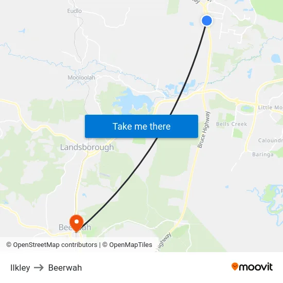 Ilkley to Beerwah map