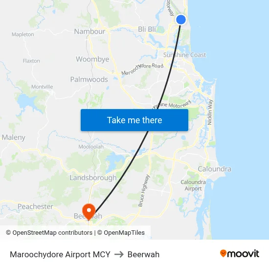 Maroochydore Airport MCY to Beerwah map