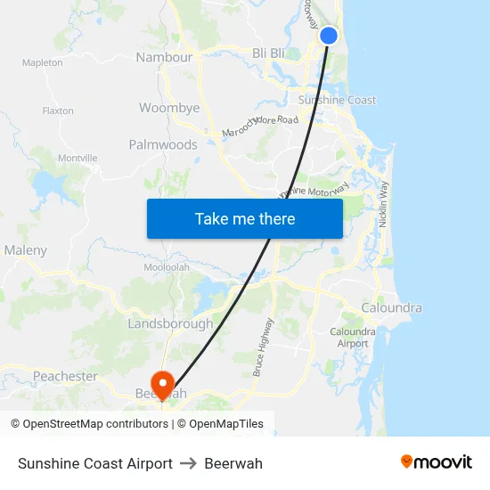 Sunshine Coast Airport to Beerwah map