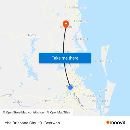 Yha Brisbane City to Beerwah map