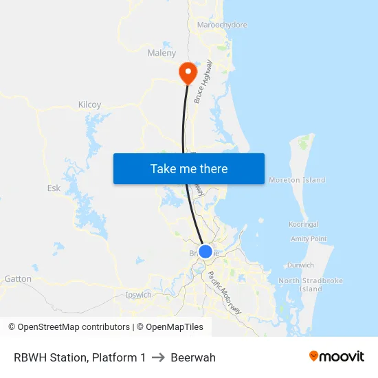 RBWH Station, Platform 1 to Beerwah map