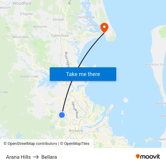 Arana Hills to Bellara map