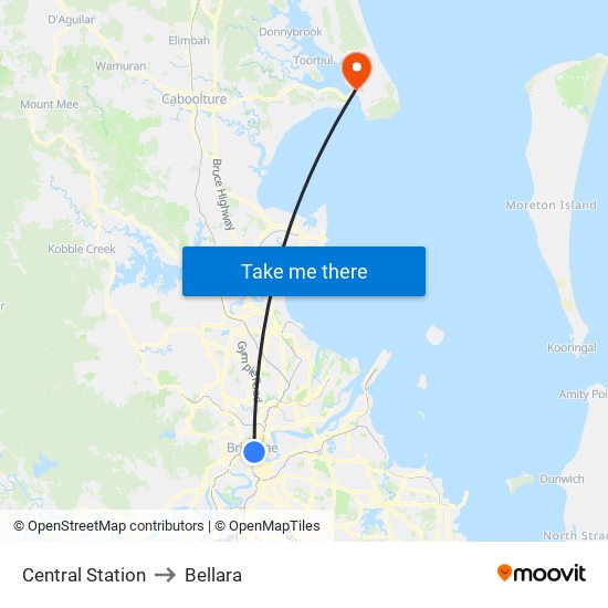 Central Station to Bellara map