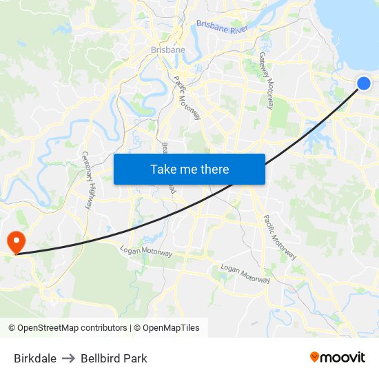 Birkdale to Bellbird Park map