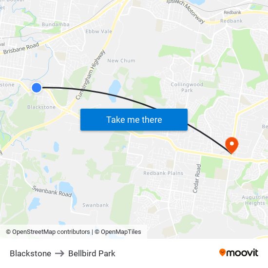 Blackstone to Bellbird Park map