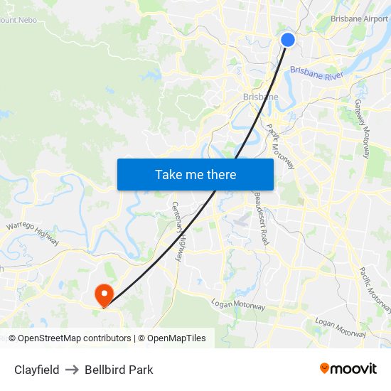 Clayfield to Bellbird Park map