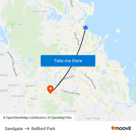 Sandgate to Bellbird Park map