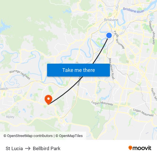 St Lucia to Bellbird Park map