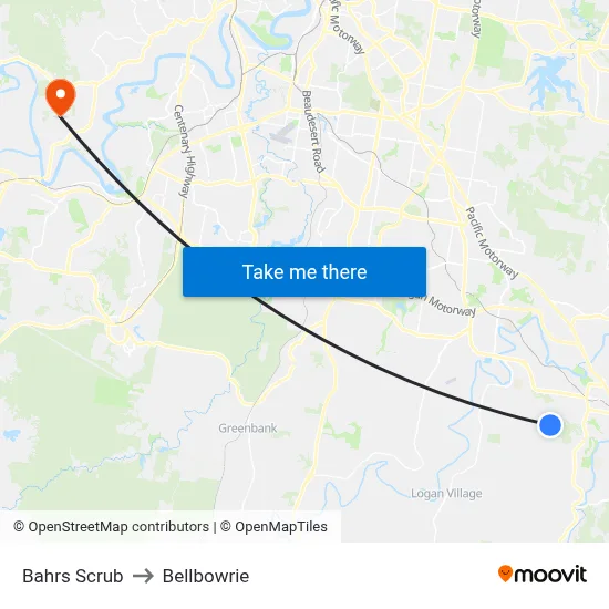 Bahrs Scrub to Bellbowrie map