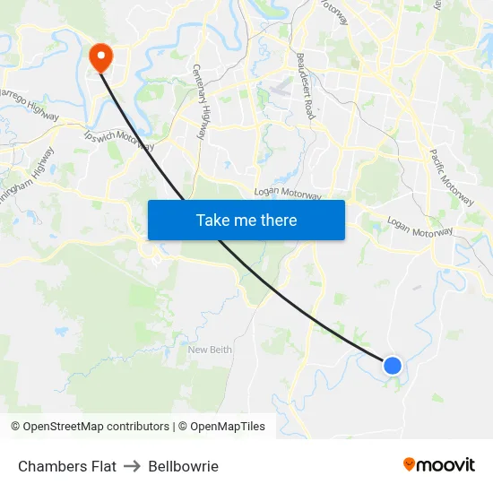 Chambers Flat to Bellbowrie map