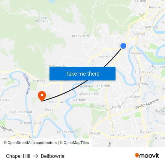 Chapel Hill to Bellbowrie map