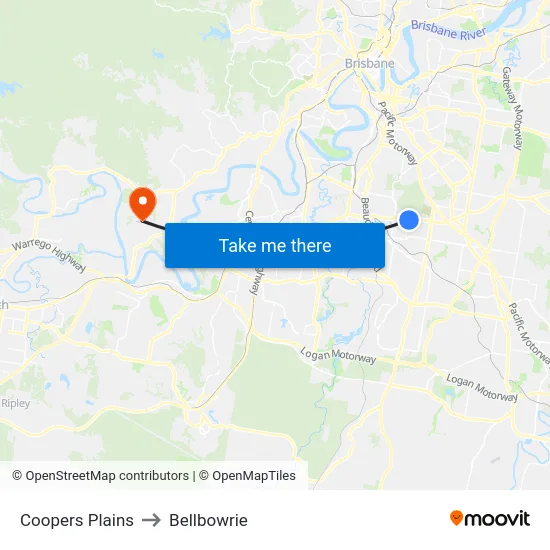 Coopers Plains to Bellbowrie map