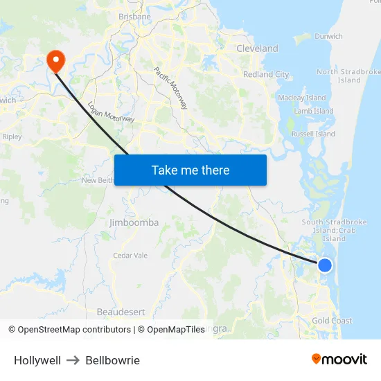 Hollywell to Bellbowrie map