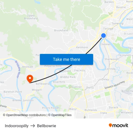 Indooroopilly to Bellbowrie map