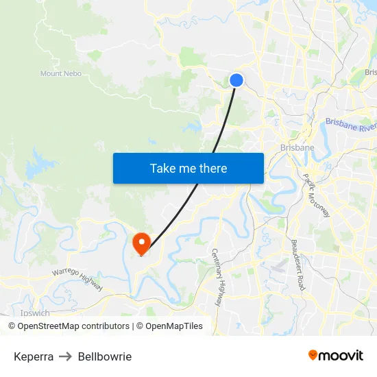 Keperra to Bellbowrie map
