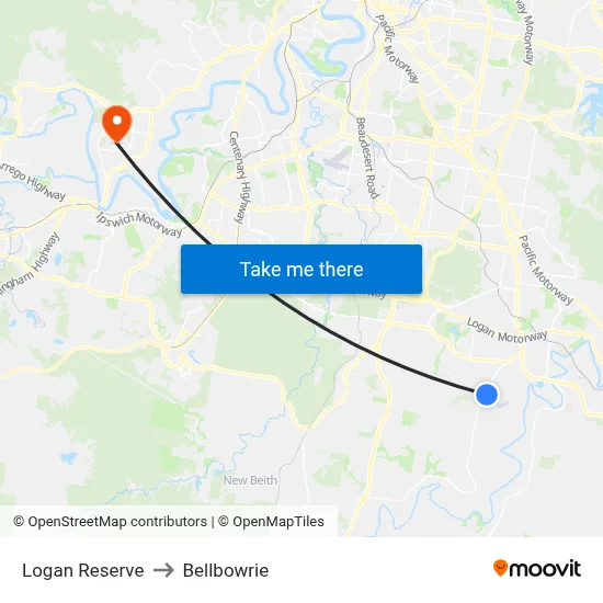 Logan Reserve to Bellbowrie map