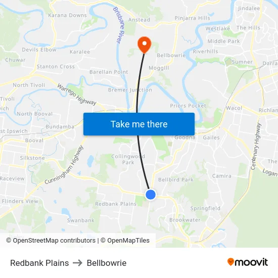 Redbank Plains to Bellbowrie map