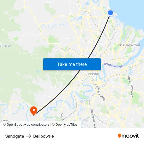Sandgate to Bellbowrie map