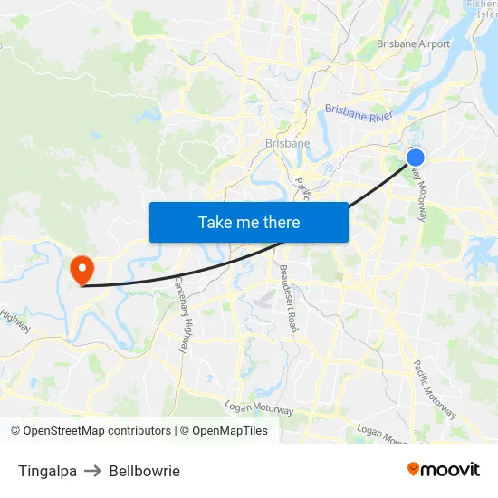 Tingalpa to Bellbowrie map
