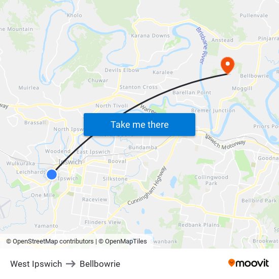 West Ipswich to Bellbowrie map