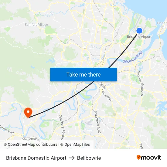Brisbane Domestic Airport to Bellbowrie map