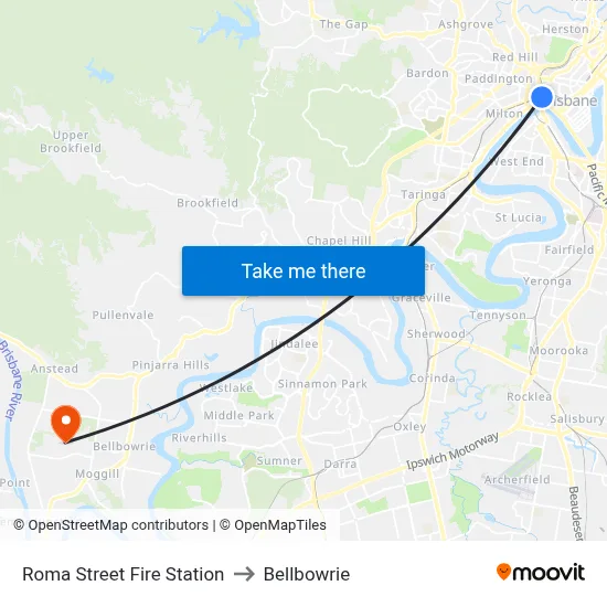 Roma Street Fire Station to Bellbowrie map