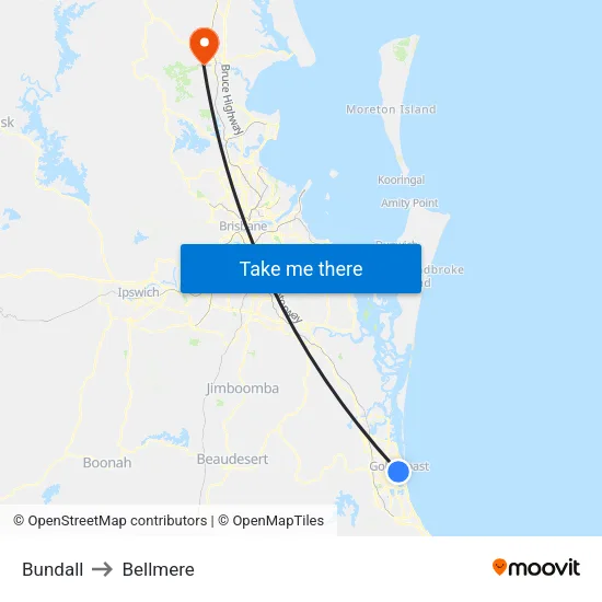 Bundall to Bellmere map