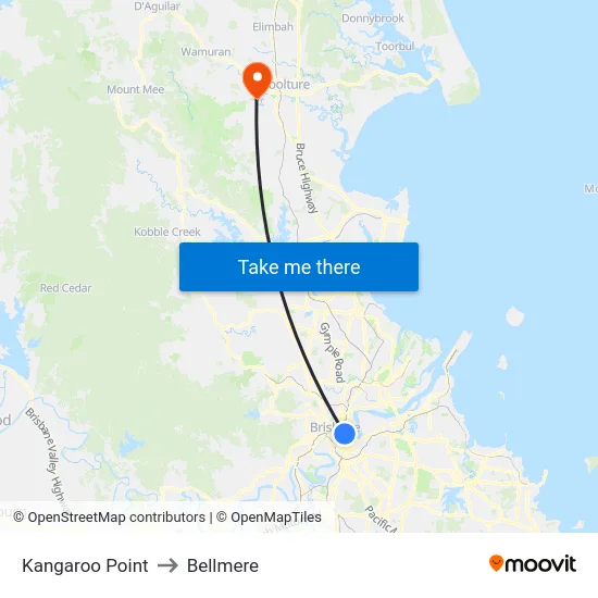 Kangaroo Point to Bellmere map