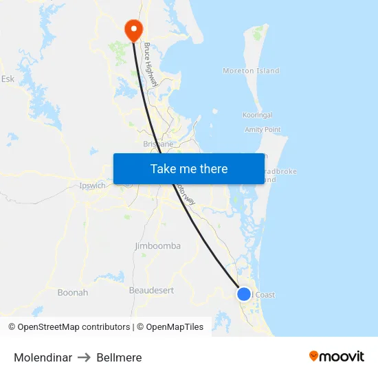 Molendinar to Bellmere map