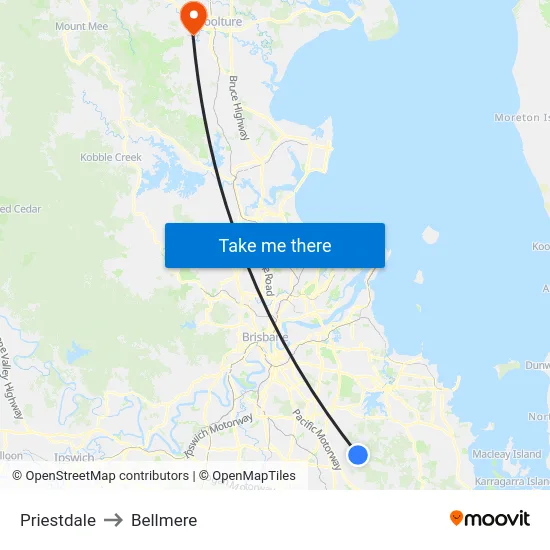 Priestdale to Bellmere map