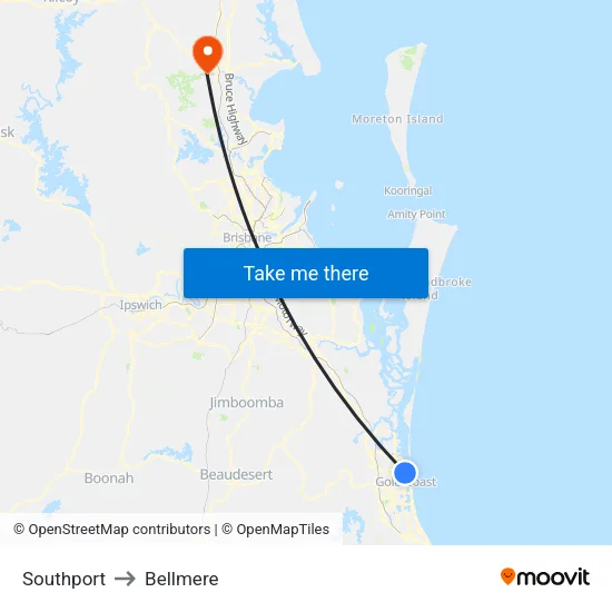 Southport to Bellmere map