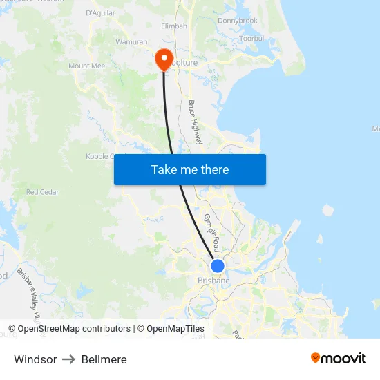 Windsor to Bellmere map