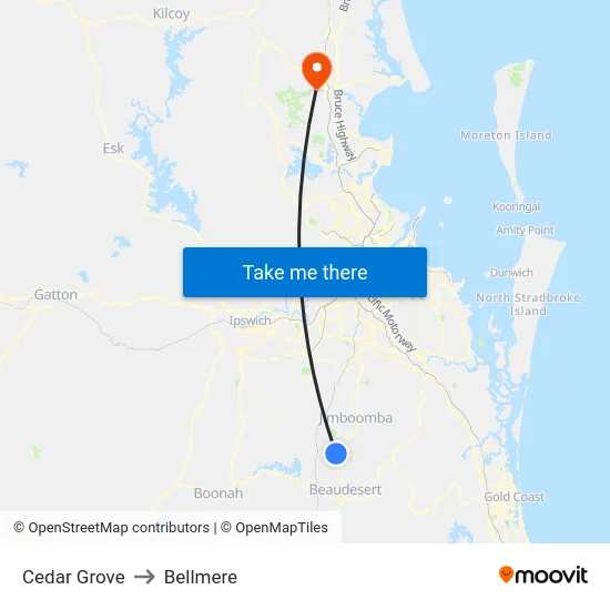 Cedar Grove to Bellmere map