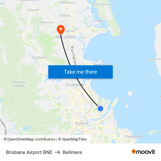 Brisbane Airport BNE to Bellmere map
