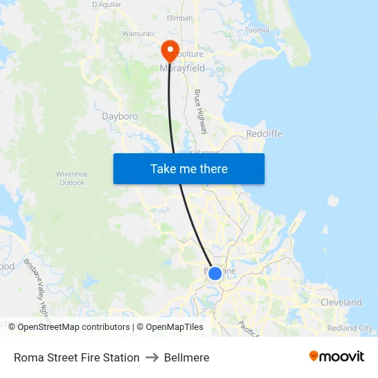 Roma Street Fire Station to Bellmere map